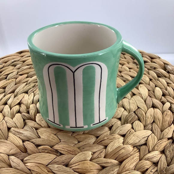 Anthropologie initial coffee mug Letter M Mint Green NWT Hand Painted - Picture 1 of 5